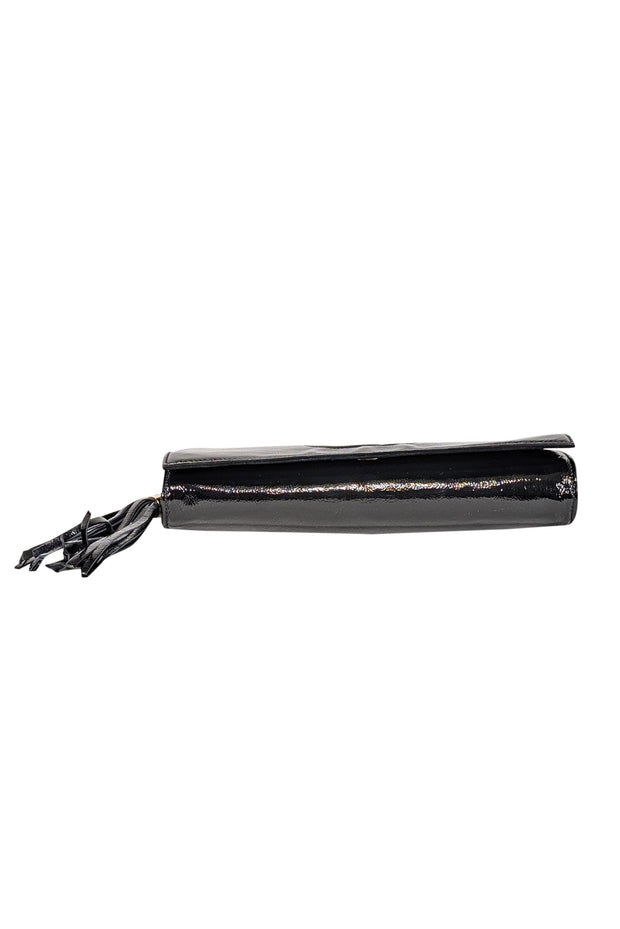 Current Boutique-Gucci - Black Patent Leather Tassel Trim Long Clutch