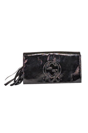 Current Boutique-Gucci - Black Patent Leather Tassel Trim Long Clutch