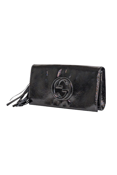 Current Boutique-Gucci - Black Patent Leather Tassel Trim Long Clutch