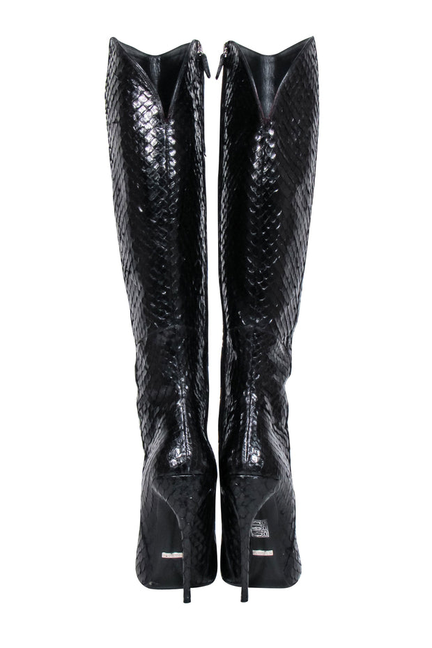Current Boutique-Gucci - Black Snake Skin Textured Leather Stiletto Tall Boots Sz 9
