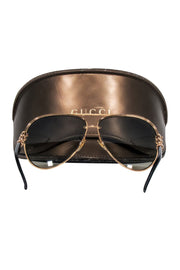 Current Boutique-Gucci - Brown Lens Gold Aviator Frame Sunglasses w/ Chain Link Leg Detail