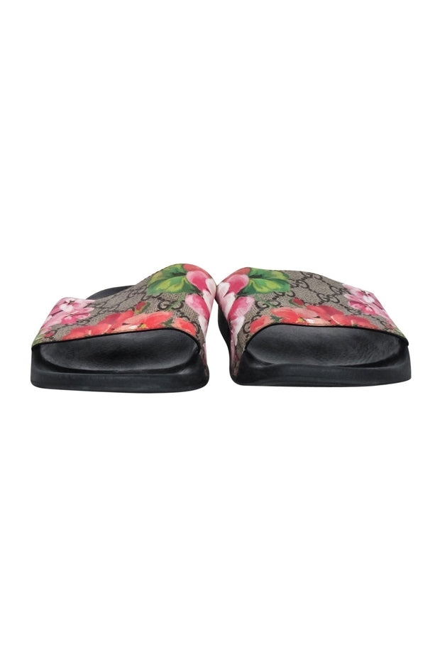Current Boutique-Gucci - Brown Monogram "GG Blooms Supreme Floral Slide Sandals" Sz 10