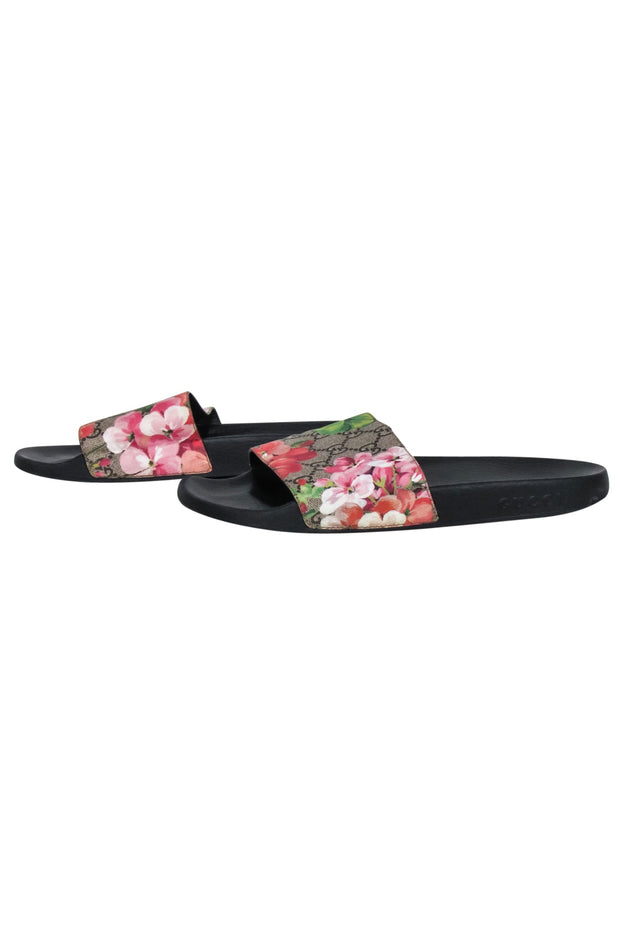 Current Boutique-Gucci - Brown Monogram "GG Blooms Supreme Floral Slide Sandals" Sz 10