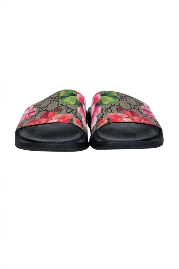 Current Boutique-Gucci - Brown Monogram "GG Blooms Supreme Floral Slide Sandals" Sz 8