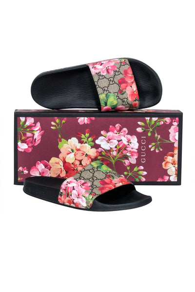 Current Boutique-Gucci - Brown Monogram "GG Blooms Supreme Floral Slide Sandals" Sz 8
