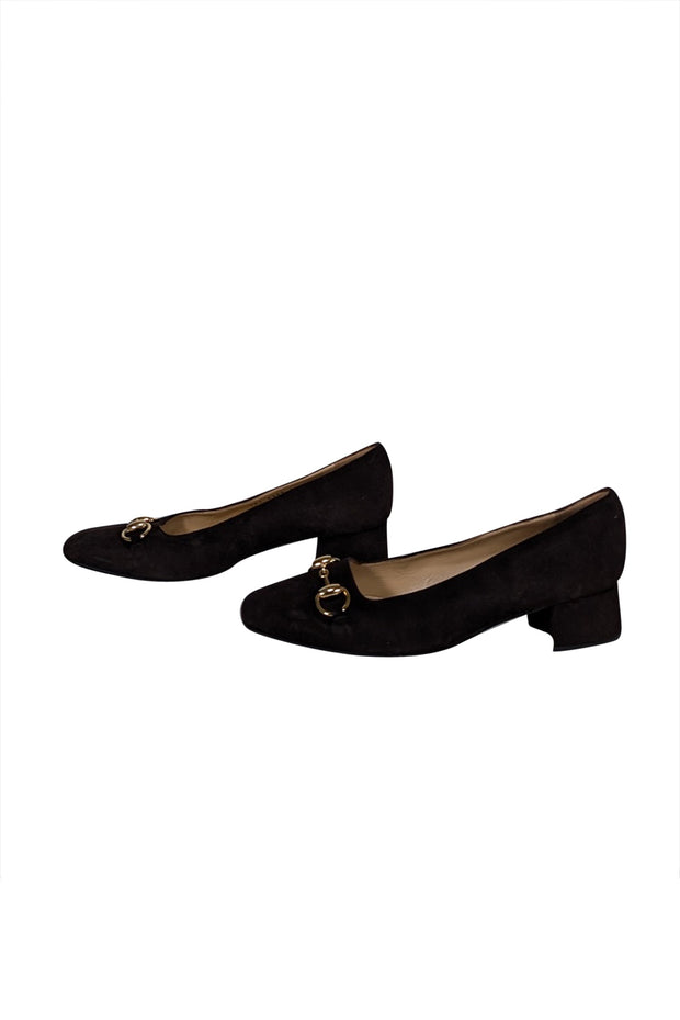 Current Boutique-Gucci - Brown Suede Horsebit Toe Low Pumps Sz 10