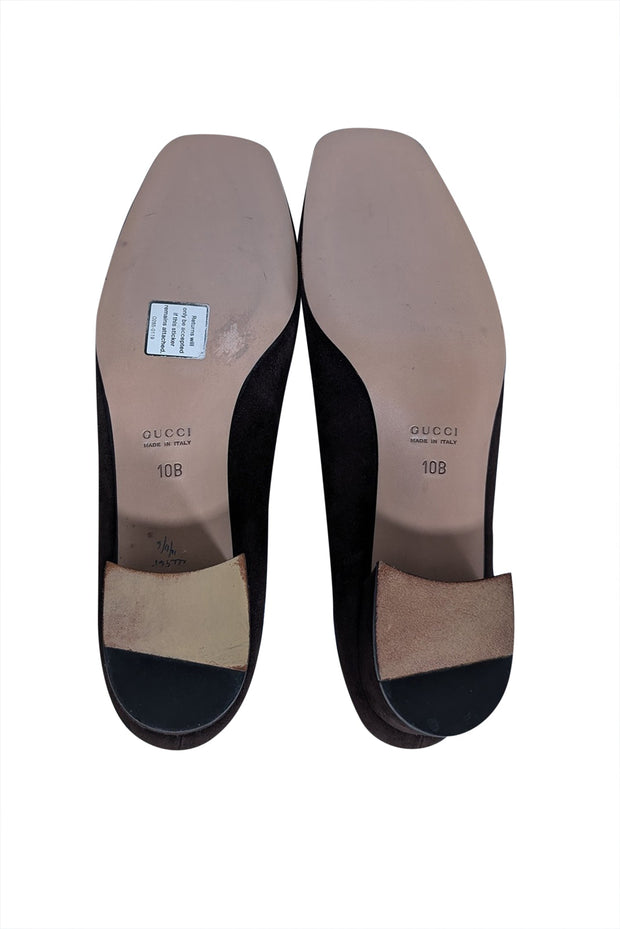 Current Boutique-Gucci - Brown Suede Horsebit Toe Low Pumps Sz 10