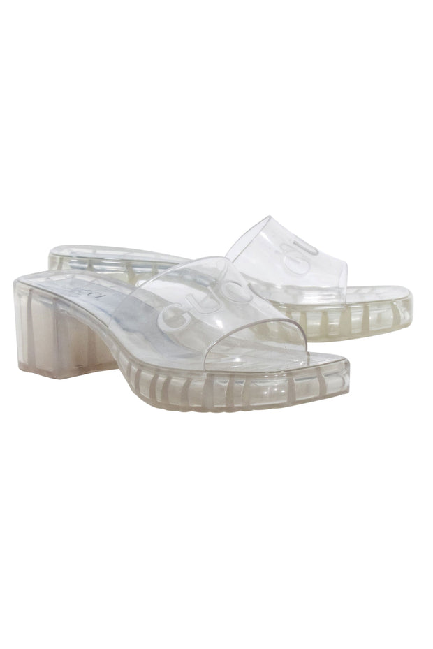 Current Boutique-Gucci - Clear Rubber Logo Platform Slide Sandals Sz 10