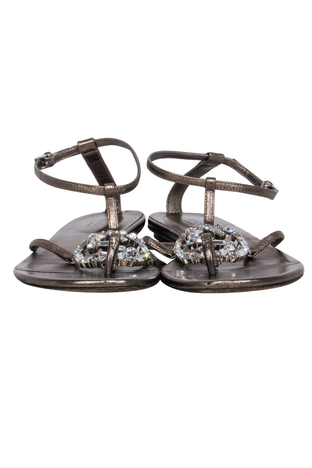 Current Boutique-Gucci - Dark Metallic Grey Crystal-Embellished Sandals Sz 7.5