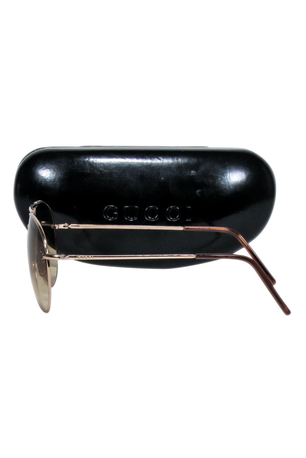 Current Boutique-Gucci - Gold Metal Aviator Frames w/ Brown Lenses