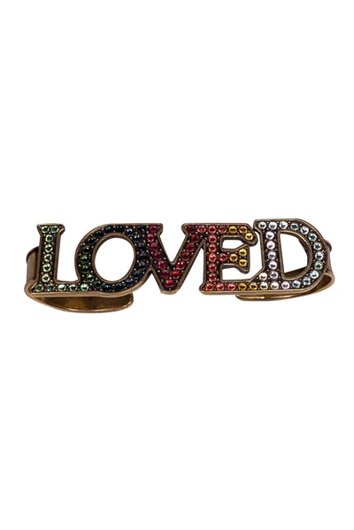 Current Boutique-Gucci - Gold & Multi Color Rainbow Jeweled "Loved" Palm Cuff