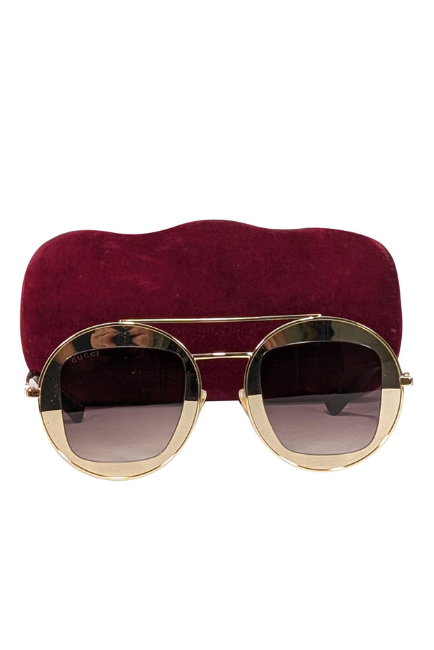 Current Boutique-Gucci - Gold Reflective Large Round Aviator Sunglasses