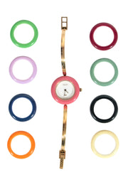 Current Boutique-Gucci - Gold Watch w/ Multi-Colored Bezels