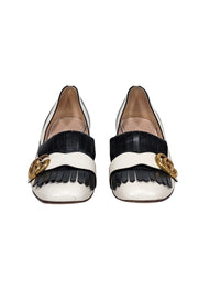 Current Boutique-Gucci - Ivory & Black Zebra Print Leather Marmont Loafer Heels Sz 7