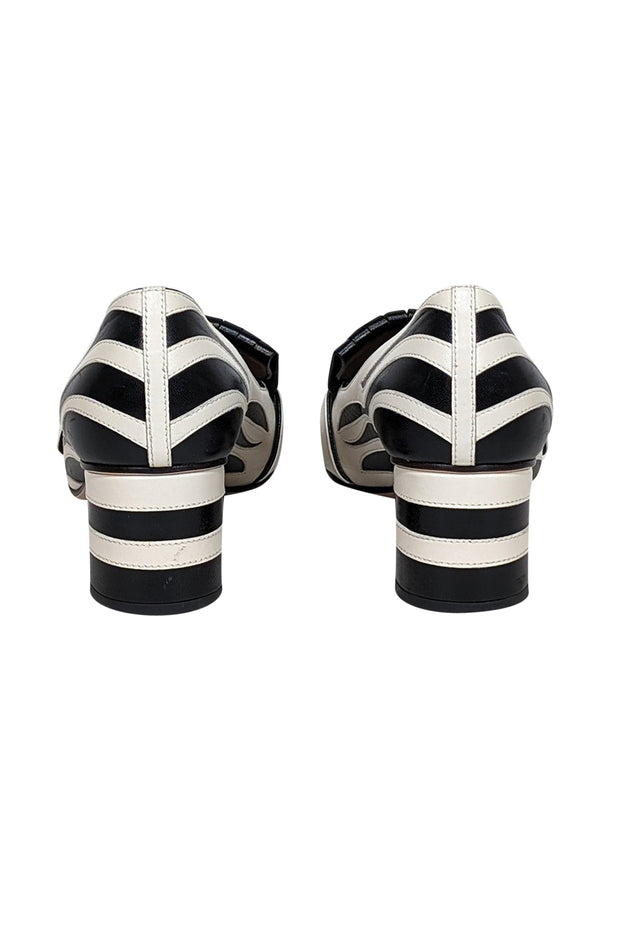 Current Boutique-Gucci - Ivory & Black Zebra Print Leather Marmont Loafer Heels Sz 7