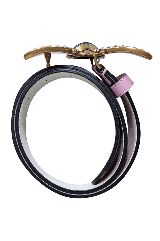 Current Boutique-Gucci - Pink Leather Large Bee Buckle Belt