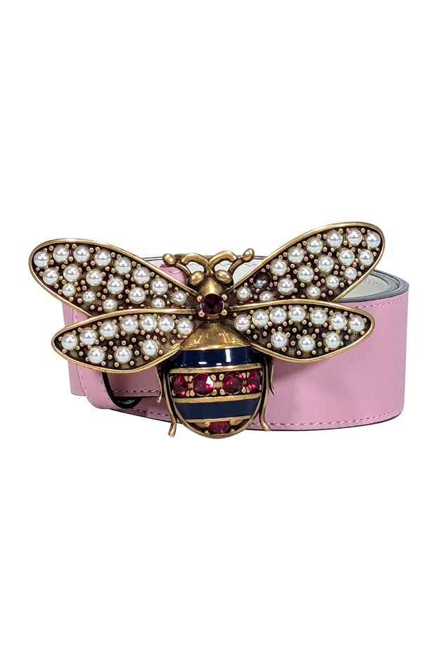 Current Boutique-Gucci - Pink Leather Large Bee Buckle Belt