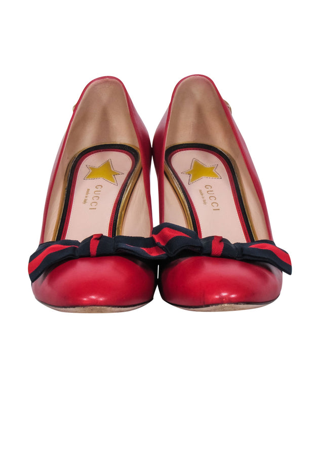 Current Boutique-Gucci - Red Leather Bow Front Basic Pumps Sz 10