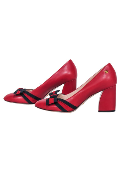 Current Boutique-Gucci - Red Leather Bow Front Basic Pumps Sz 10