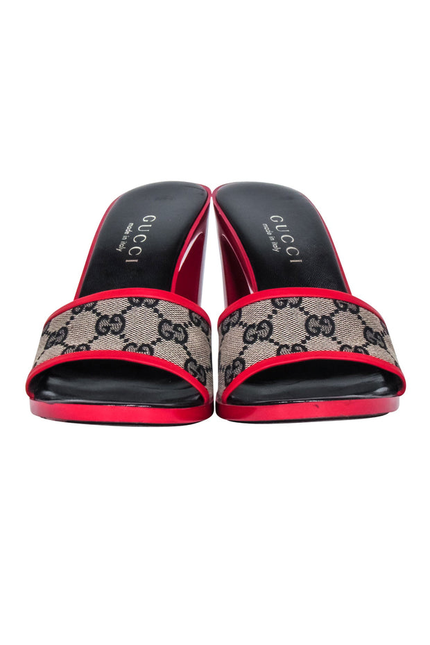 Current Boutique-Gucci - Red Mule Heel w/ Monogram Canvas Front Sz 8