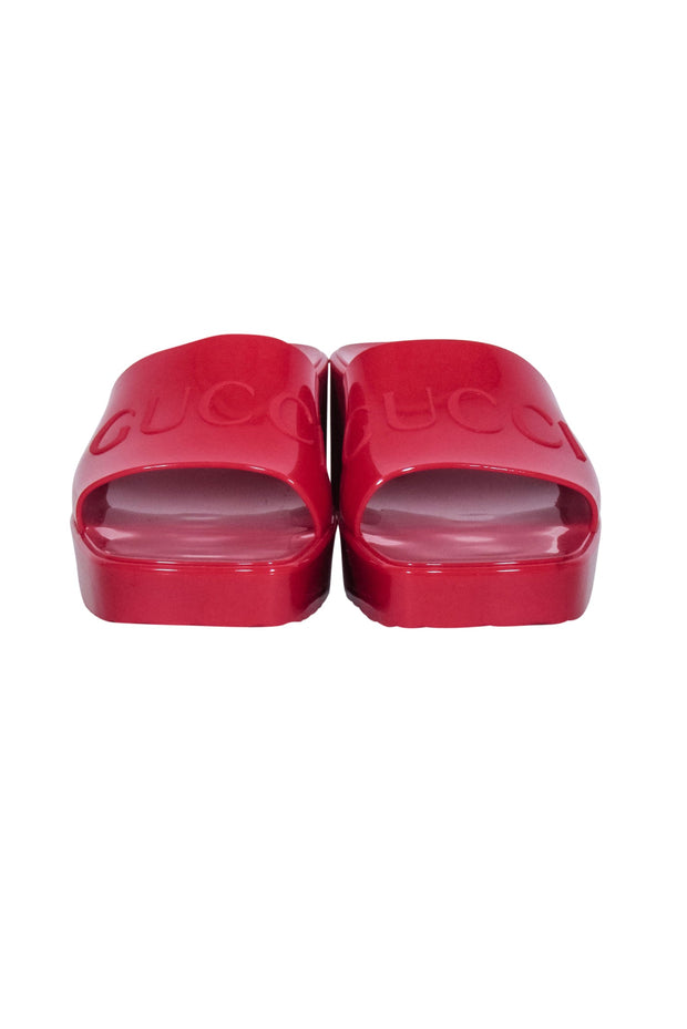 Current Boutique-Gucci - Red Rubber Logo Platform Slide Sandals Sz 10
