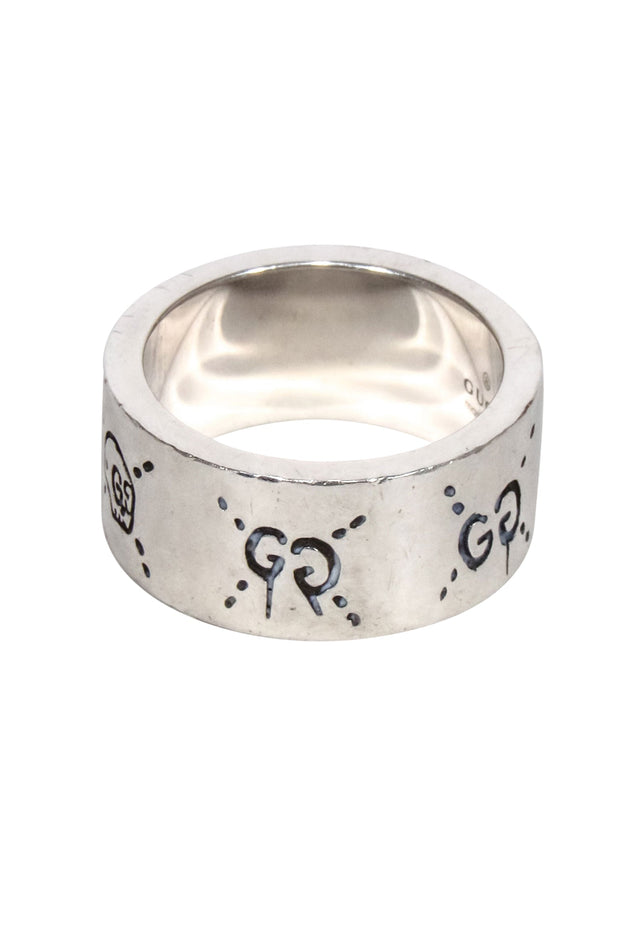 Current Boutique-Gucci - Sterling Silver Engraved Logo Ring Sz 5.5