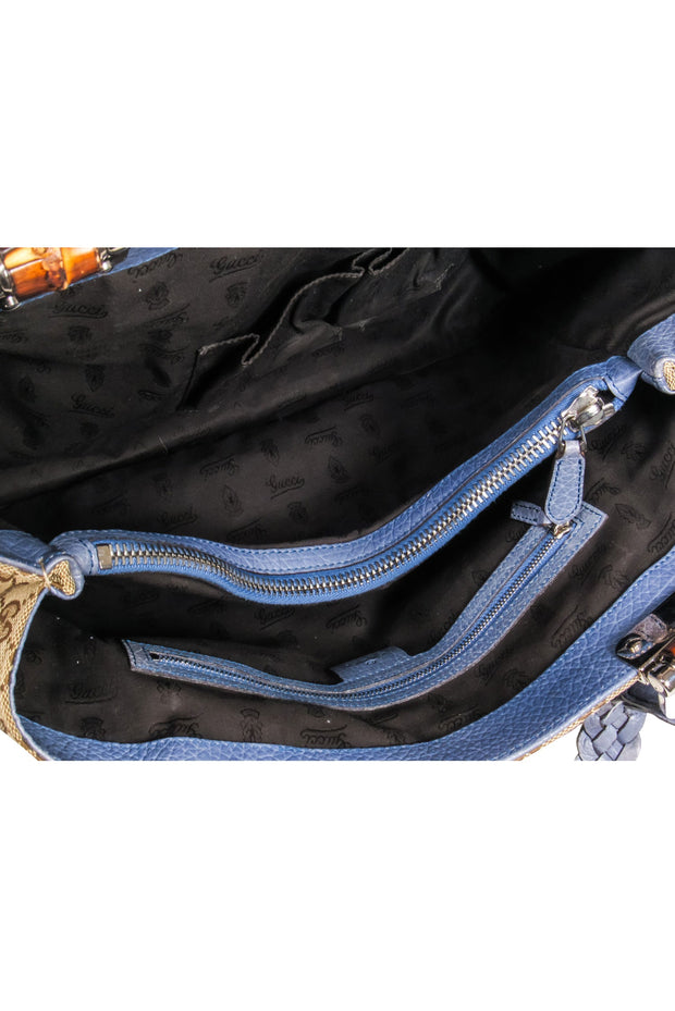Current Boutique-Gucci - Tan Jacquard Libeccio Monogram Shoulder Bag w/ Braided Strap
