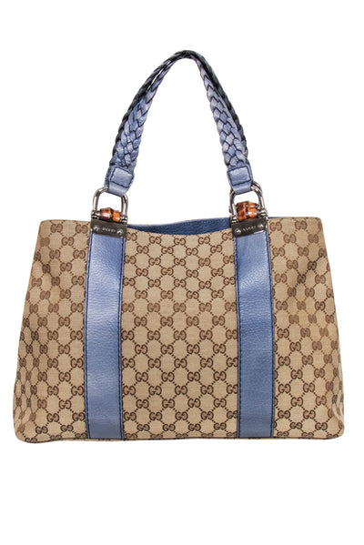 Current Boutique-Gucci - Tan Jacquard Libeccio Monogram Shoulder Bag w/ Braided Strap