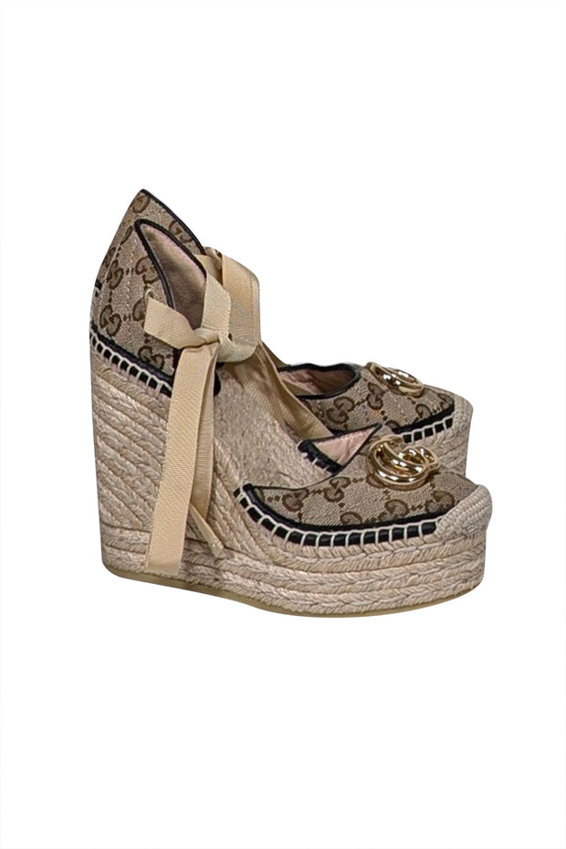 Current Boutique-Gucci - Tan Monogram Wrap Around Espadrilles Sz 4