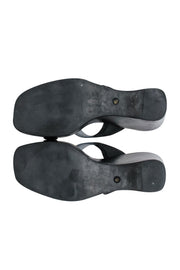 Current Boutique-Gucci - Vintage Black Leather Platform Wedges w/ Black Metal Buckle Sz 6.5
