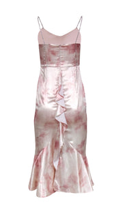 Current Boutique-Guo Jingyi - Pink & White Print Satin Dress w/ Rhinestone Straps Sz S