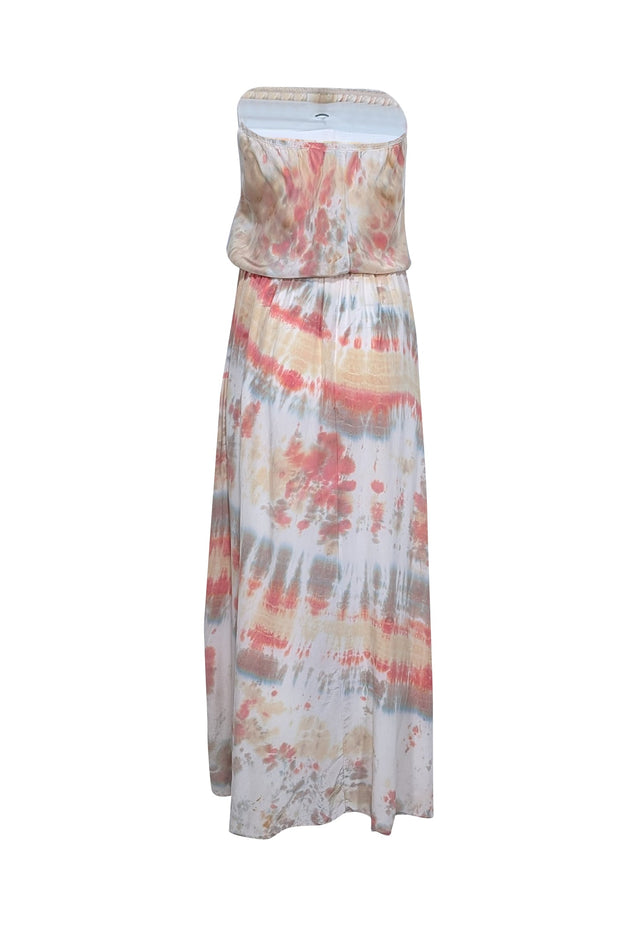 Current Boutique-Gypsy - Yellow, Coral, & White Tie Dye Strapless Maxi Dress Sz S