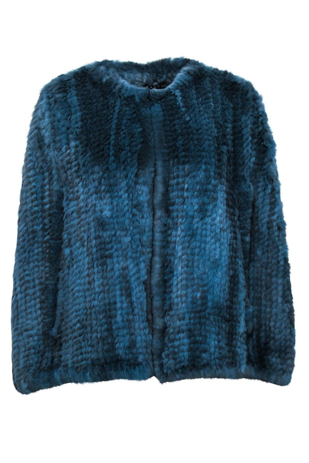 Current Boutique-H Brand - Teal Blue Rabbit Fur Cape One Size