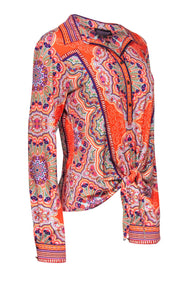 Current Boutique-Hale Bob - Orange Multicolor Paisley Print Tie-Front Blouse Sz M