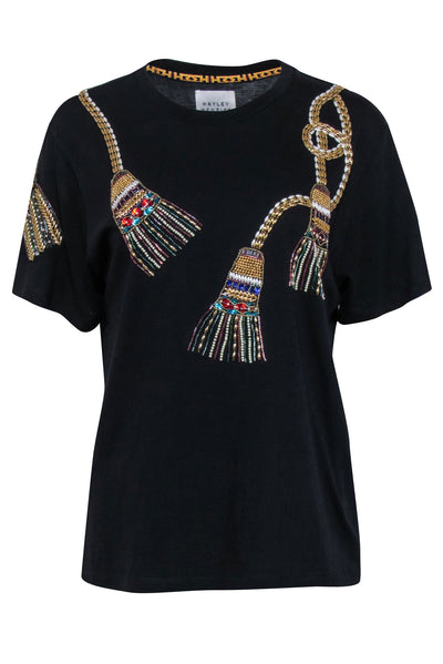 Current Boutique-Haley Menzies - Black Short Sleeve Jewel Front T-Shirt Sz XS