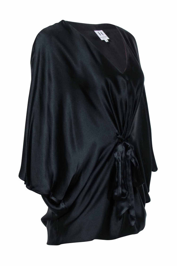 Current Boutique-Halston Heritage - Black Silk V Neck Waist Tie Dress Sz 2