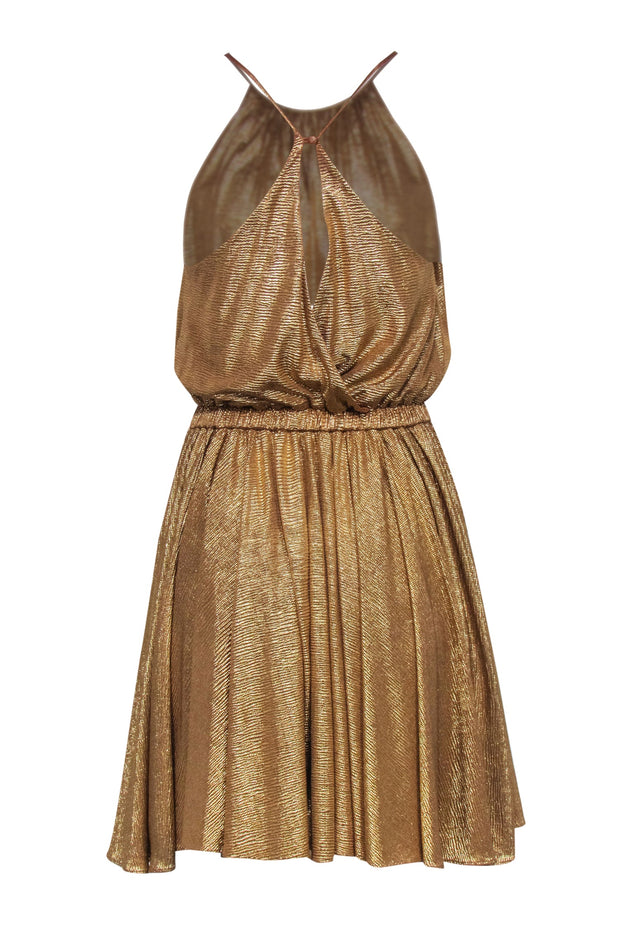 Current Boutique-Halston Heritage - Metallic Gold Textured Jersey Racerback Dress Sz XS