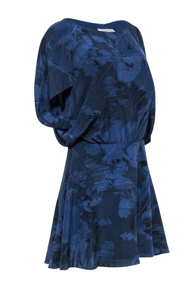 Current Boutique-Halston Heritage - Navy Graphic Floral Print Silk Dress Sz M