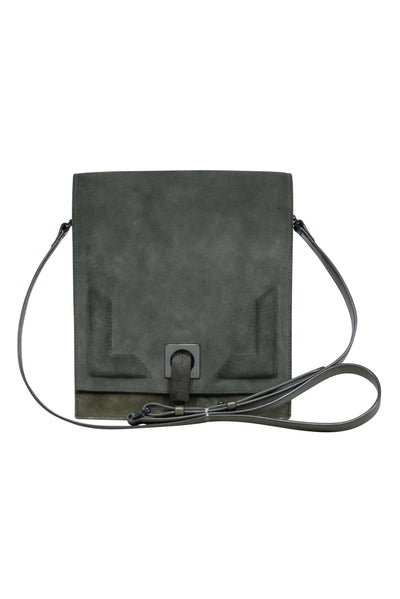 Current Boutique-Halston Heritage - Olive Green Leather & Suede Fold-Over Crossbody Bag