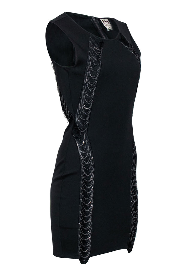 Current Boutique-Haute Hippie - Black Sheath Tassel Chain Detail Dress Sz 8