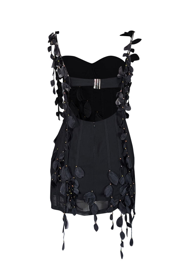 Current Boutique-Heiress - Black Petal Embellished Mini Dress Sz M