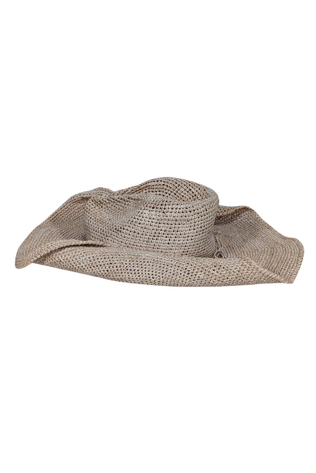 Current Boutique-Helen Kaminski - Beige Woven Raffia Hat w/ Tie Trim