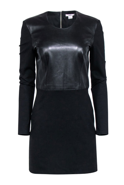 Current Boutique-Helmut Lang - Black Long Sleeve Leather Detail Dress Sz L