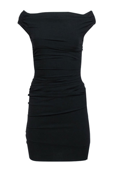 Current Boutique-Helmut Lang - Black Ruched Mini Dress w/ Back Cutout Sz 2