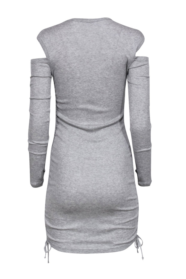 Current Boutique-Helmut Lang - Grey Ribbed Cold Shoulder Long Sleeve Dress Sz M