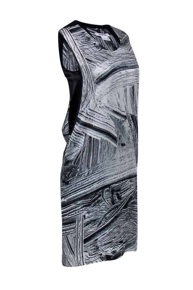 Current Boutique-Helmut Lang - White & Black Print Silk Sleeveless Dress Sz P