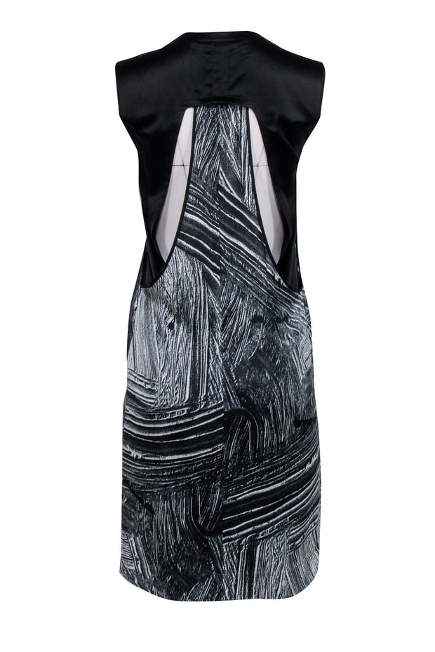 Current Boutique-Helmut Lang - White & Black Print Silk Sleeveless Dress Sz P