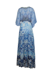 Current Boutique-Hemant & Nandita - Blue & White Paisley Print Shirred Maxi Dress Sz M