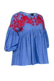 Current Boutique-Hemant & Nandita - Blue w/ Red Embroidered Detail Top Sz XS