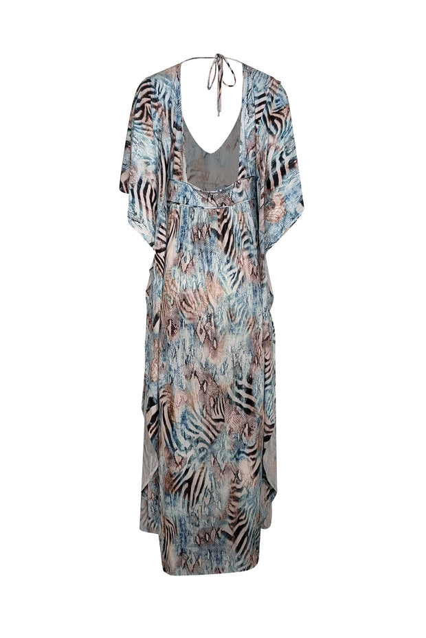 Current Boutique-Hermanny - Blue & Brown Animal Print Caftan Dress Sz M